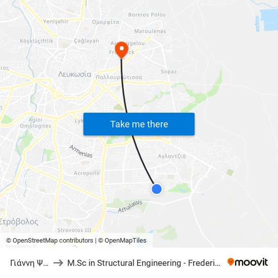 Γιάννη Ψυχάρη to M.Sc in Structural Engineering - Frederick University Cyprus map