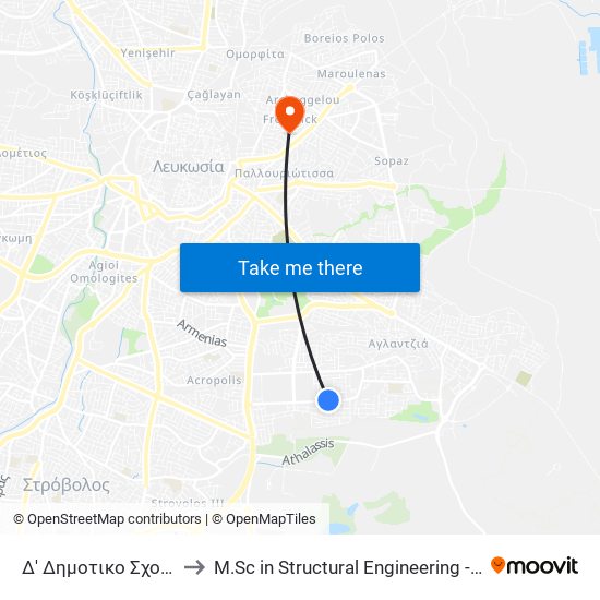 Δ' Δημοτικο Σχολείο Αγλαντζιας to M.Sc in Structural Engineering - Frederick University Cyprus map