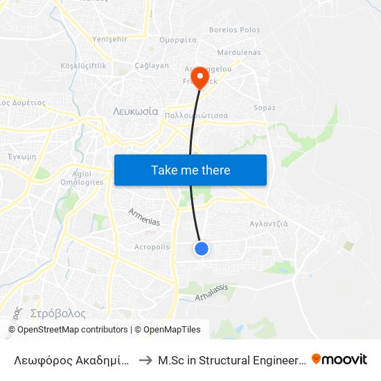 Ακαδημίας to M.Sc in Structural Engineering - Frederick University Cyprus map