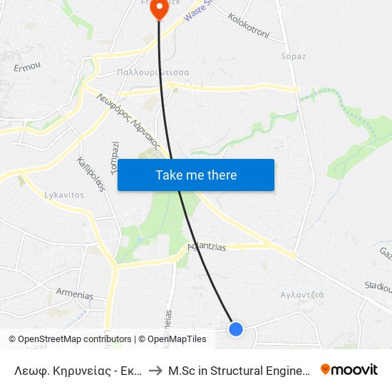 Λεωφ. Κηρυνείας to M.Sc in Structural Engineering - Frederick University Cyprus map