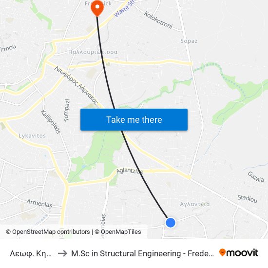 Λεωφ. Κηρυνείας to M.Sc in Structural Engineering - Frederick University Cyprus map