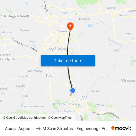 Λεωφ. Λεμεσού - Αλυκός to M.Sc in Structural Engineering - Frederick University Cyprus map