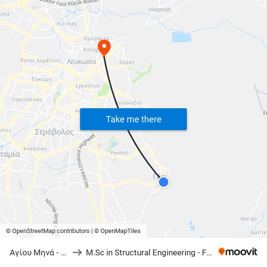 Αγίου Μηνά to M.Sc in Structural Engineering - Frederick University Cyprus map