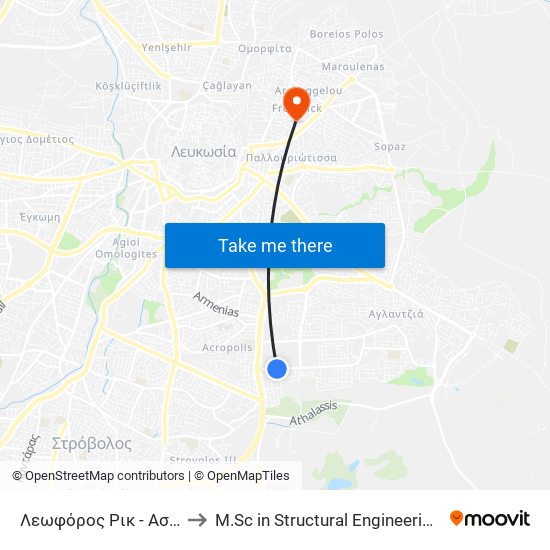 Λεωφόρος Ρικ to M.Sc in Structural Engineering - Frederick University Cyprus map