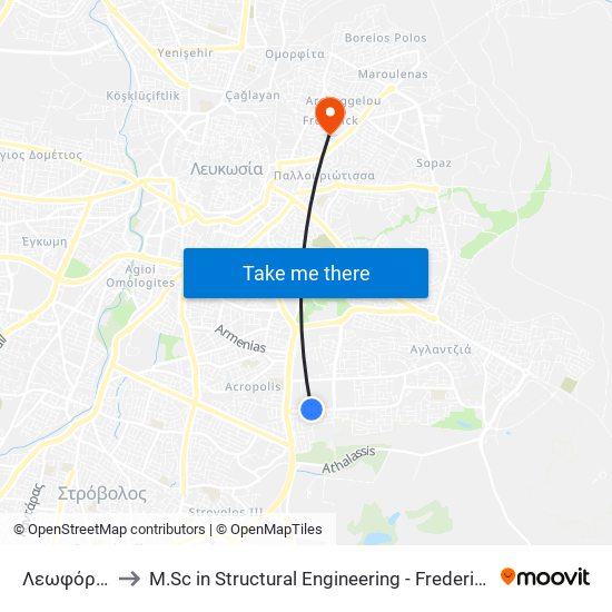 Λεωφόρος Ρικ to M.Sc in Structural Engineering - Frederick University Cyprus map