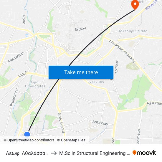 Λεωφ. Αθαλάσσας - 28 Οκτωβρίου to M.Sc in Structural Engineering - Frederick University Cyprus map