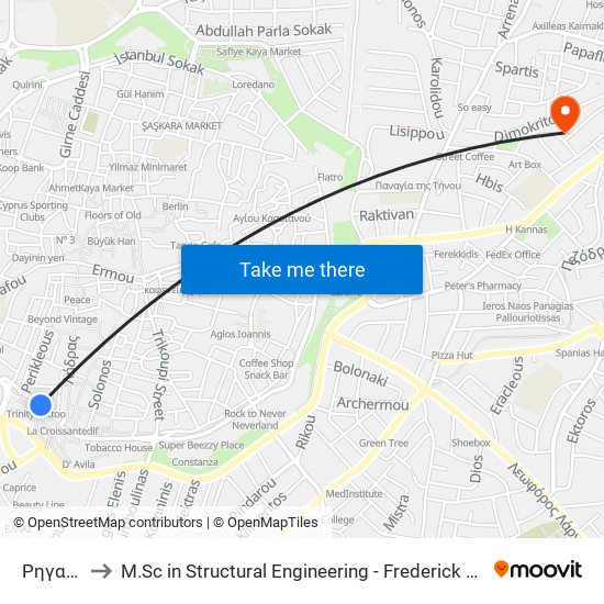 Ρηγαίνης to M.Sc in Structural Engineering - Frederick University Cyprus map