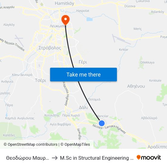 Θεοδώρου Μαυροσάββα - Αθηνάς to M.Sc in Structural Engineering - Frederick University Cyprus map