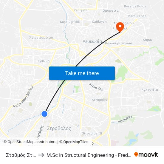 Σταθμός Στροβόλου to M.Sc in Structural Engineering - Frederick University Cyprus map