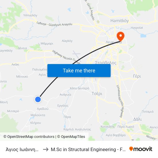 Άγιος Ιωάννης Μαλούντας to M.Sc in Structural Engineering - Frederick University Cyprus map