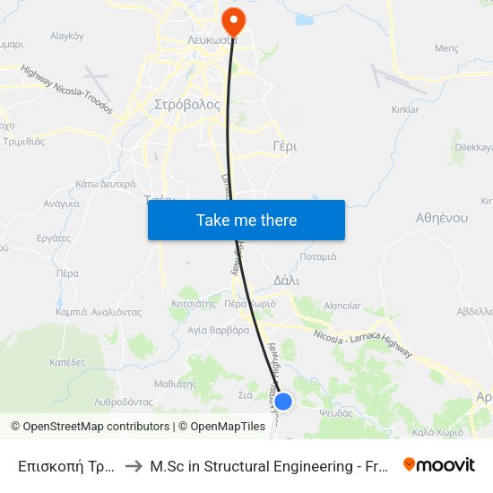 Επισκοπή Τριμιθούντος to M.Sc in Structural Engineering - Frederick University Cyprus map