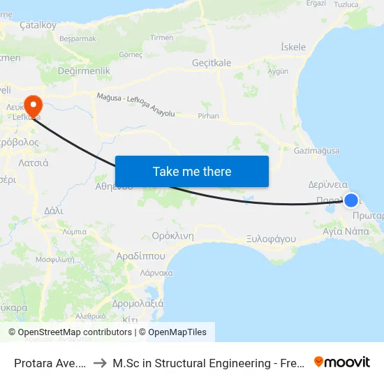 Protaras Avenue - 4th Stop to M.Sc in Structural Engineering - Frederick University Cyprus map
