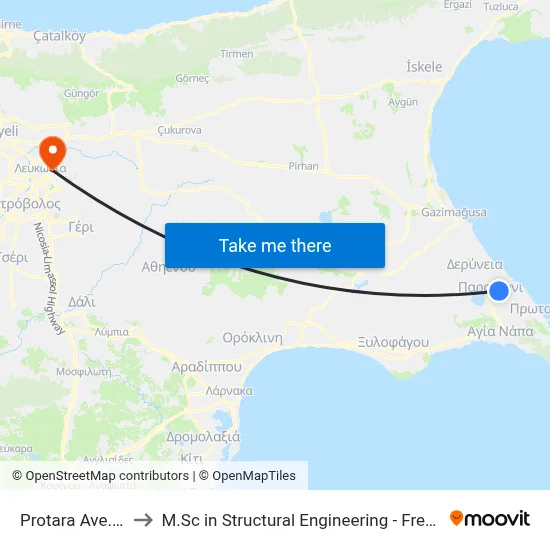 Protaras Ave. - 3rd Stop to M.Sc in Structural Engineering - Frederick University Cyprus map