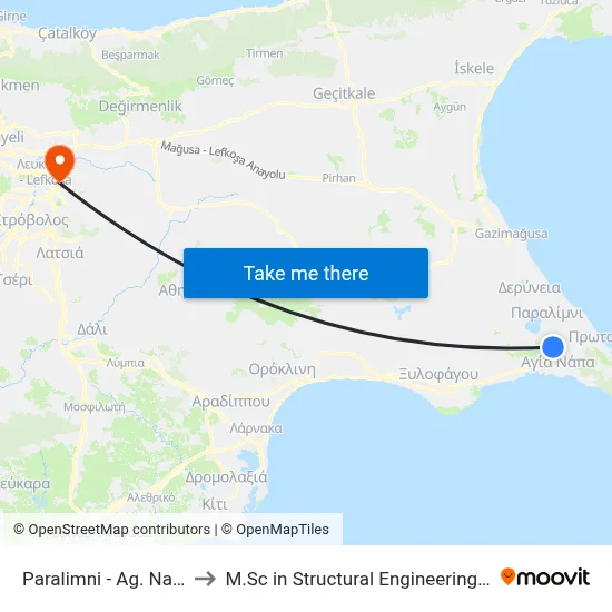 Paralimni - Ag. Napa Road - 8th Stop to M.Sc in Structural Engineering - Frederick University Cyprus map