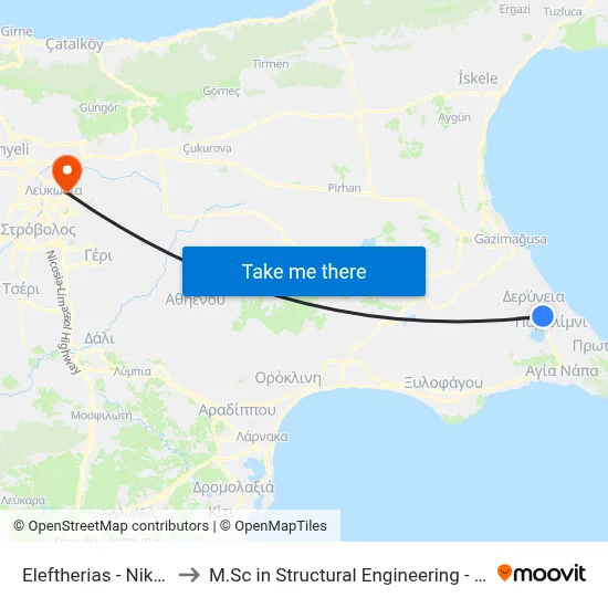 Eleftherias - Nicodimou Mylona to M.Sc in Structural Engineering - Frederick University Cyprus map