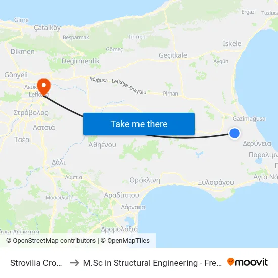 Strovilia Crossing Point to M.Sc in Structural Engineering - Frederick University Cyprus map
