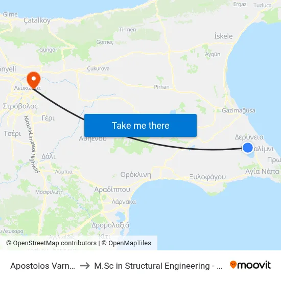 Ap. Varnavas Church to M.Sc in Structural Engineering - Frederick University Cyprus map