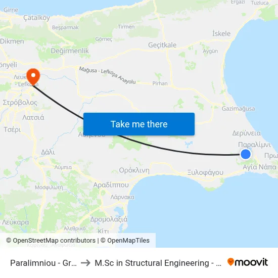 Paralimniou - Grigori Afxentiou to M.Sc in Structural Engineering - Frederick University Cyprus map