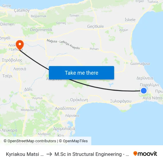 Kyriakou Matsi - Ag. Antoniou to M.Sc in Structural Engineering - Frederick University Cyprus map