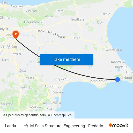 Landa Beach to M.Sc in Structural Engineering - Frederick University Cyprus map
