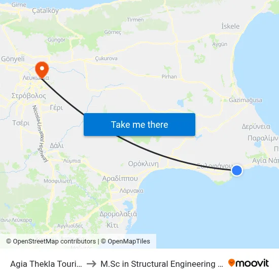 Ag. Thekla Tourist Area - 5th Stop to M.Sc in Structural Engineering - Frederick University Cyprus map