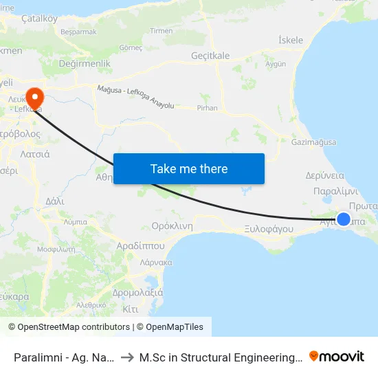 Paralimni - Ag. Napa Road - 3rd Stop to M.Sc in Structural Engineering - Frederick University Cyprus map