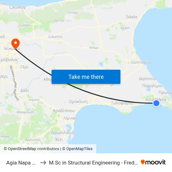 Ag. Napa Harbour to M.Sc in Structural Engineering - Frederick University Cyprus map
