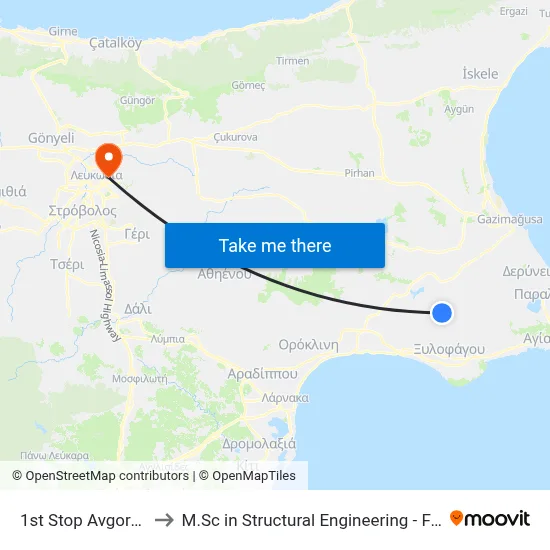 1st Stop Avgorou Settlement to M.Sc in Structural Engineering - Frederick University Cyprus map
