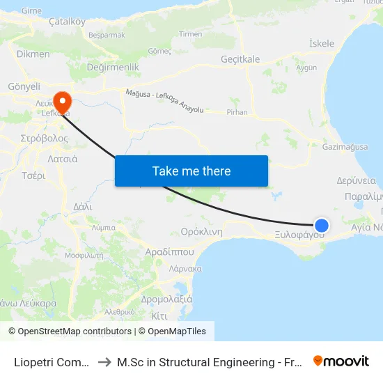 Liopetri Comm. Stadium to M.Sc in Structural Engineering - Frederick University Cyprus map