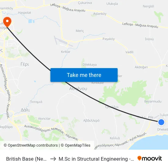 British Base (Near Highway Exit) to M.Sc in Structural Engineering - Frederick University Cyprus map