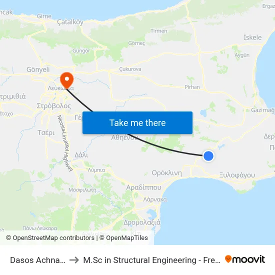 Dasos Achnas Square to M.Sc in Structural Engineering - Frederick University Cyprus map