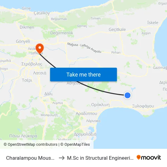 Charalampou Mouskou - Achna Roundabout to M.Sc in Structural Engineering - Frederick University Cyprus map