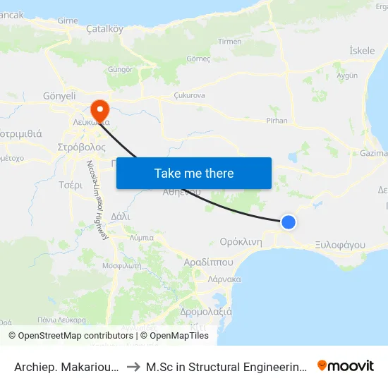 Archbishop Makarios III Ave. - Salamis to M.Sc in Structural Engineering - Frederick University Cyprus map