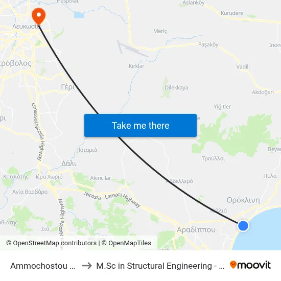 Ammochostou Ave. - Athinon to M.Sc in Structural Engineering - Frederick University Cyprus map