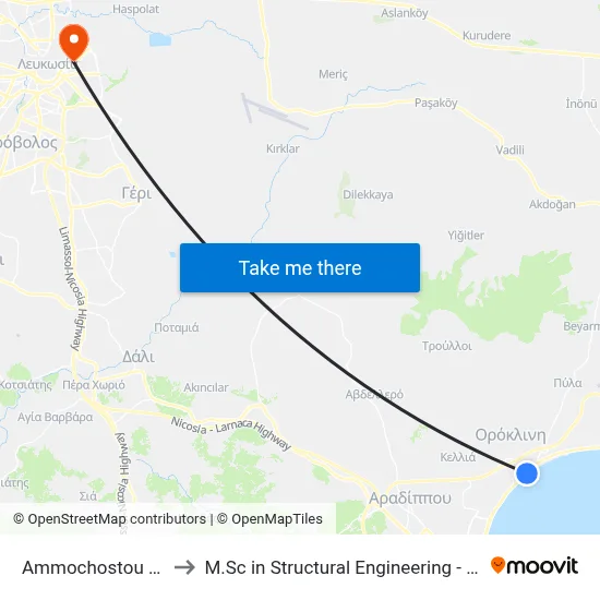 Ammochostou Ave. - Galaxia to M.Sc in Structural Engineering - Frederick University Cyprus map