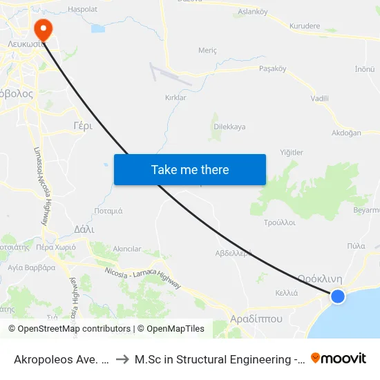 Acropolis Ave - Mesaorias Ave to M.Sc in Structural Engineering - Frederick University Cyprus map