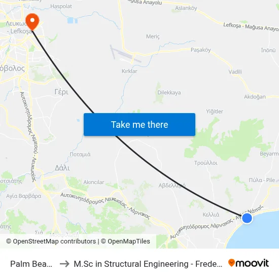 Palm Beach Hotel to M.Sc in Structural Engineering - Frederick University Cyprus map