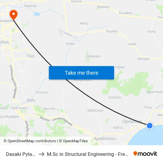 Dasaki Pylas Beach to M.Sc in Structural Engineering - Frederick University Cyprus map