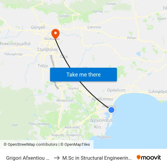 Grigori Afxentiou Ave. - Foinikoudes to M.Sc in Structural Engineering - Frederick University Cyprus map
