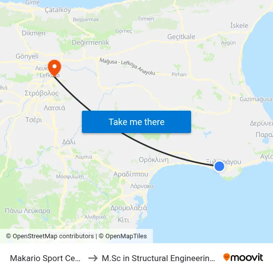 Makario Sport Center - Xylofagou F.C. to M.Sc in Structural Engineering - Frederick University Cyprus map