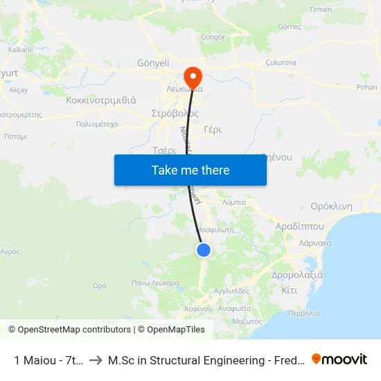1st May - 7th Kornos to M.Sc in Structural Engineering - Frederick University Cyprus map