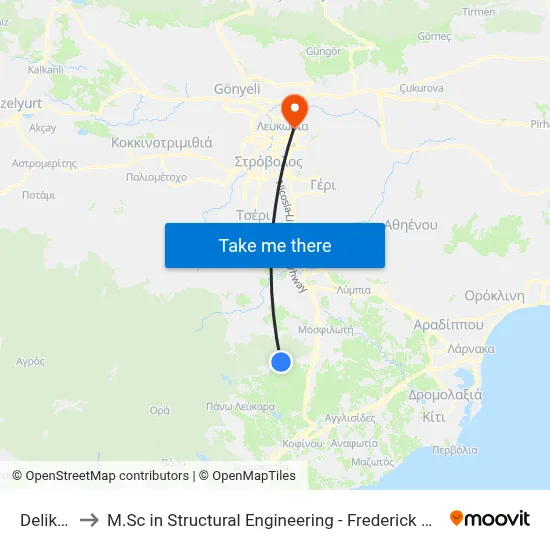 Delikipos to M.Sc in Structural Engineering - Frederick University Cyprus map