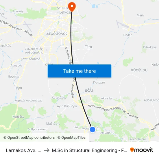 Larnakos Ave. - Ap. Varnava to M.Sc in Structural Engineering - Frederick University Cyprus map
