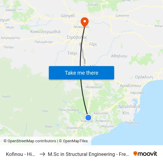 Kofinou - Highway Exit to M.Sc in Structural Engineering - Frederick University Cyprus map