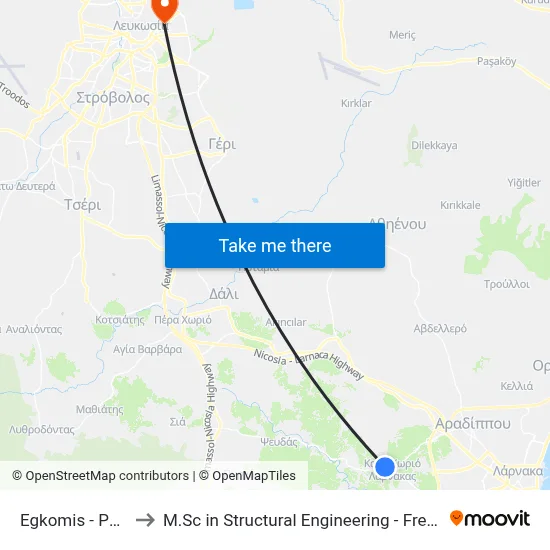 Engomi - Palaikythrou to M.Sc in Structural Engineering - Frederick University Cyprus map