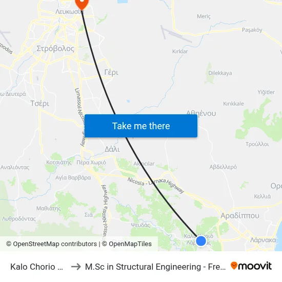 Kalo Chorio Cemetery to M.Sc in Structural Engineering - Frederick University Cyprus map