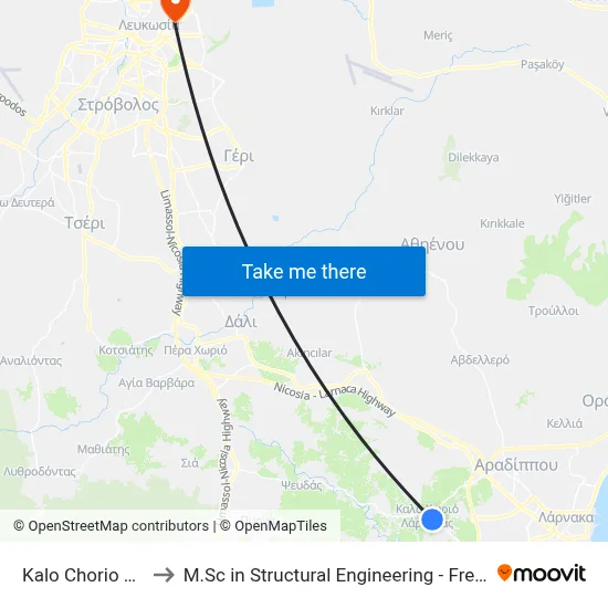 Kalo Chorio Cemetery to M.Sc in Structural Engineering - Frederick University Cyprus map
