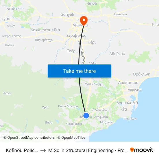 Kofinou Police Station to M.Sc in Structural Engineering - Frederick University Cyprus map