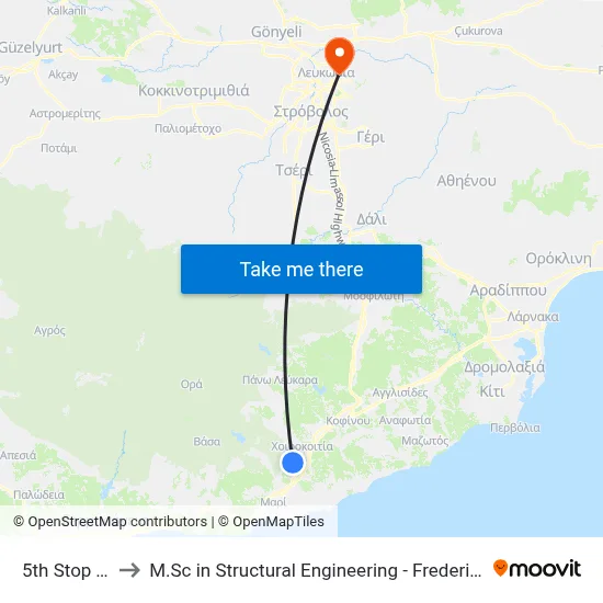 5th Stop Tochni to M.Sc in Structural Engineering - Frederick University Cyprus map