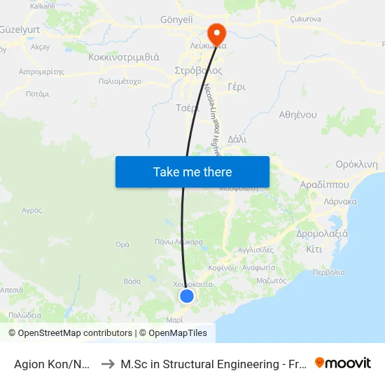 Ag. Kon/Nou Kai Elenis to M.Sc in Structural Engineering - Frederick University Cyprus map